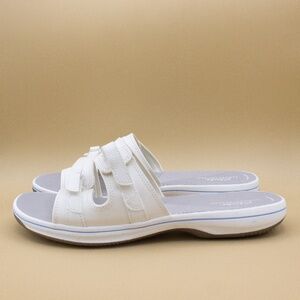 Clarks Breeze Piper White Slip On Comfort Slides Sandals Women's Size 11 M